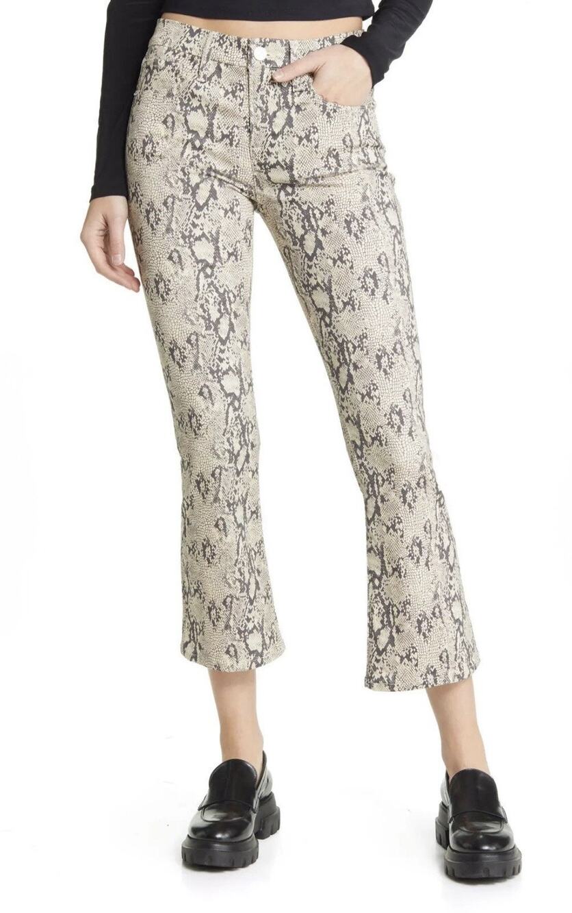 Frame Le Crop Mini Bootcut Jeans — 26 Cream & Grey Serpent Anthropologie